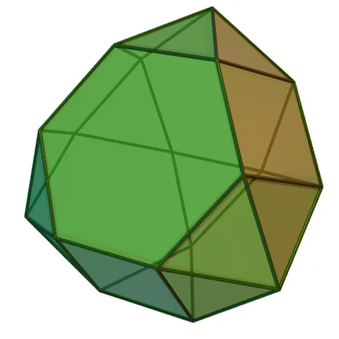 triangular hebesphenorotunda: a polyhedron, one of the Johnson solids, whose faces are composed of 13 triangles, 3 squares, 3...