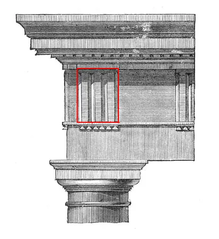 triglyph: a vertically channeled tablet of the Doric frieze