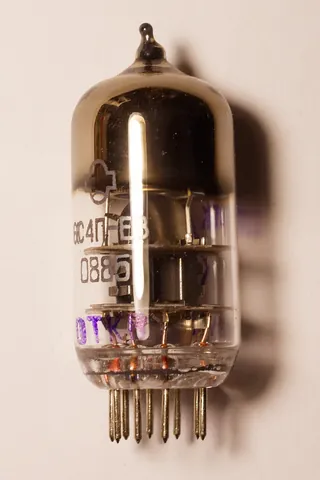 triode: a thermionic valve containing an anode, a cathode, and a control grid; small changes to the charge...