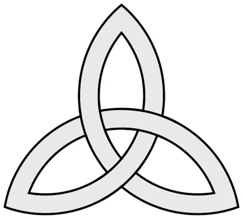 triquetra: a shape formed of three vesicae piscium, sometimes with an additional circle, a symbol of things...