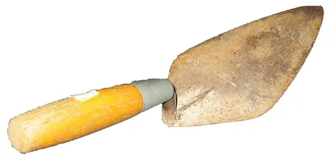 trowel: a mason’s tool, used in spreading and dressing mortar, and breaking bricks to shape them