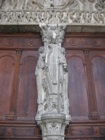 trumeau: the pillar or center post supporting the lintel in the middle of a doorway or window opening,...