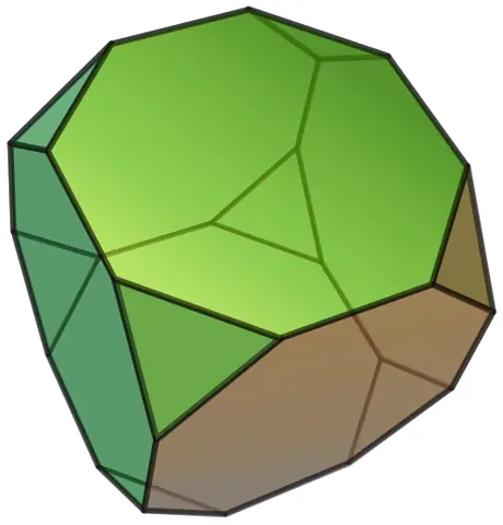 truncated cube: a polyhedron with eight triangular and six octagonal faces that is an Archimedean solid and can be...