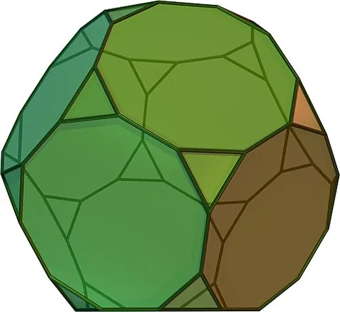 truncated dodecahedron: an Archimedean solid with thirty-two regular faces (twelve decagons and twenty triangles) and...