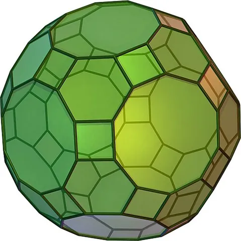 truncated icosidodecahedron: an Archimedean solid with 62 regular faces (12 decagons, 20 hexagons and 30 squares) and 180 edges