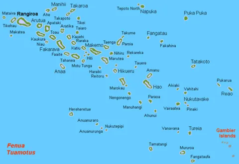 tuamotuan: of or relating to the Tuamotus, a chain of islands and atolls in French Polynesia