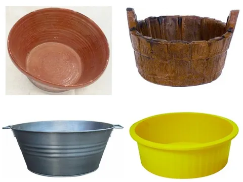 tub: a flat-bottomed vessel, of width similar to or greater than its height, used for storing or packing...