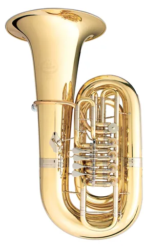 tuba: a large brass musical instrument, usually in the bass range, played through a vibration of the lips...