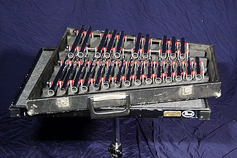 tubaphone: a metallophone constructed from a series of metal tubes arranged in a keyboard configuration