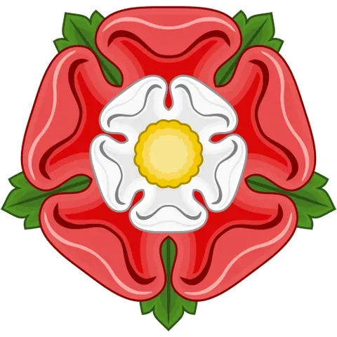 tudor rose: a heraldic emblem of England, formed from the red rose of Lancaster and the white rose of York