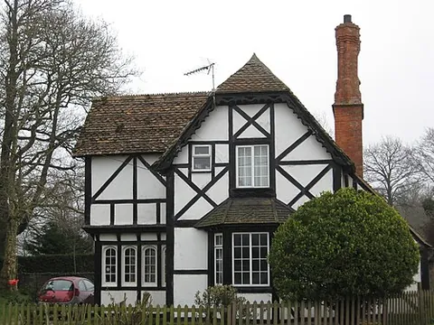 tudorbethan: mock-Tudor; designed to resemble a Tudor or Elizabethan architectural style