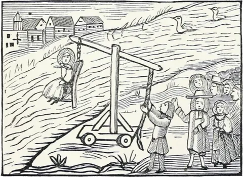 tumbril: a kind of medieval torture device, later associated with a ducking stool