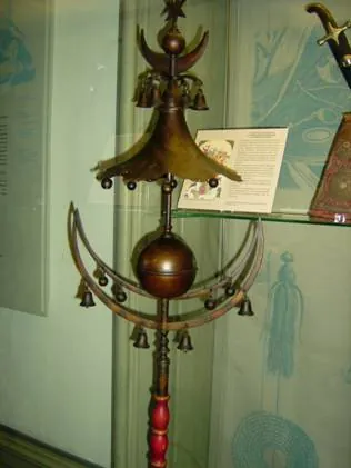 turkish crescent: a percussion instrument traditionally used by military bands, consisting of an upright pole topped...