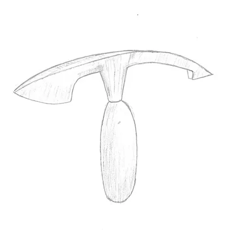 twibill: a two-edged tool used in gate-type hurdle-making for cutting out mortises, with a flat chisel and a...
