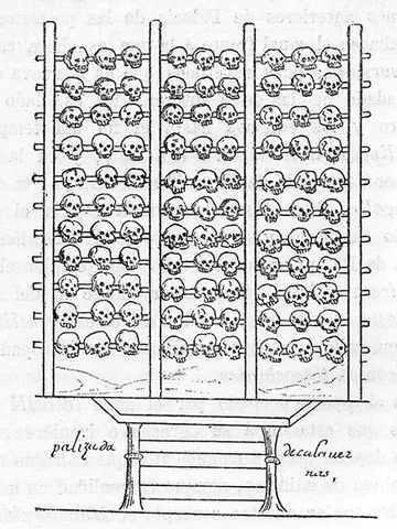 tzompantli: an Aztec ceremonial rack of skulls