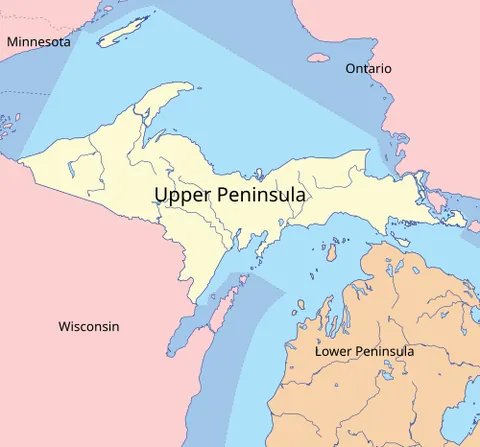 upper peninsula: the northern of the two peninsulas that make up the US state of Michigan