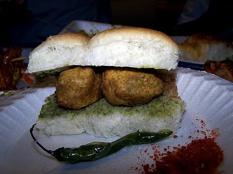 vada pav: a Maharashtrian vegetarian fast food consisting of batata vada between two slices of bread