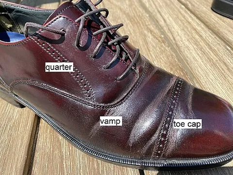 vamp: the top part of a boot or shoe, above the sole and welt and in front of the ankle seam, that covers...