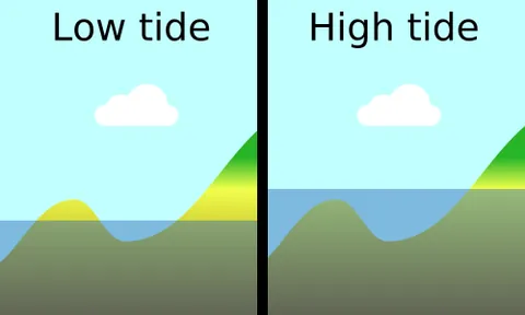 vanishing island: a permanent island which is exposed at low tide but is submersed at high tide