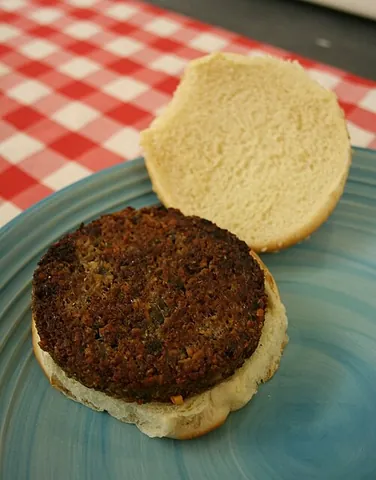 veggie burger: a burger containing a patty made without meat or other animal products