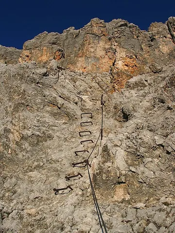 via ferrata: a protected climbing route, usually with iron cables and hooks
