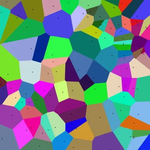 voronoi diagram: a diagram that assigns a set of points in a plane to an equal number of cells, such that each point...