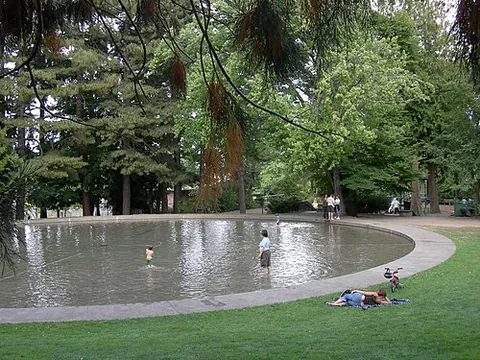 wading pool: a shallow pool usually used by children in which to play