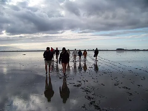 wadlopen: the recreational activity of walking or wading across mudflats at low tide