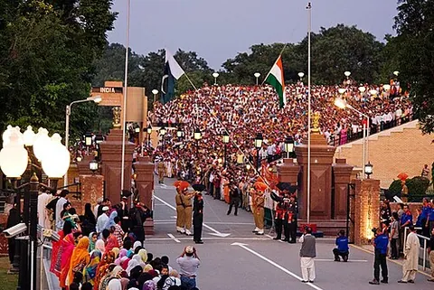 wagah: a border city in Punjab between India and Pakistan
