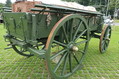 wagon: a heavier four-wheeled (normally horse-drawn) vehicle designed to carry goods (or sometimes people)