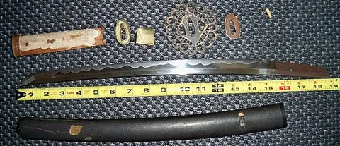 wakizashi: a traditional Japanese shortsword, typically 30cm to 60cm (or nearly 12 inches to approx. 23.6...