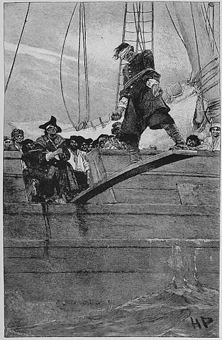 walk the plank: on an early naval vessel or pirate ship: to be forced to walk off the end of a gangplank (a plank...