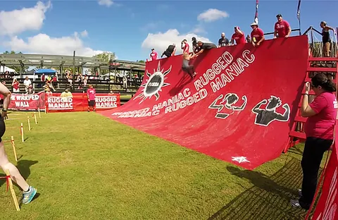 warped wall: a type of wall obstacle in obstacle course racing with a curved bottom that is used as a ramp to...