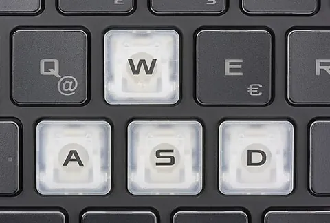 wasd: a set of four keys on a keyboard used as directions to control player characters in certain video...