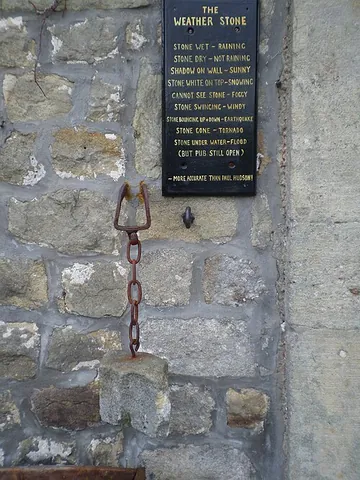 weather rock: a humorous unchanging "weather forecast" in the form of a hanging stone with instructions on how to...