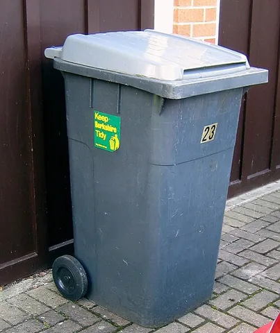 wheelie bin: a wheeled outdoor rubbish bin designed for easy movement