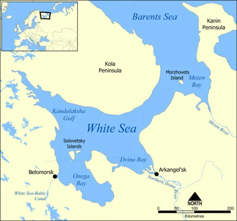 white sea: a sea to the northwest of Russia
