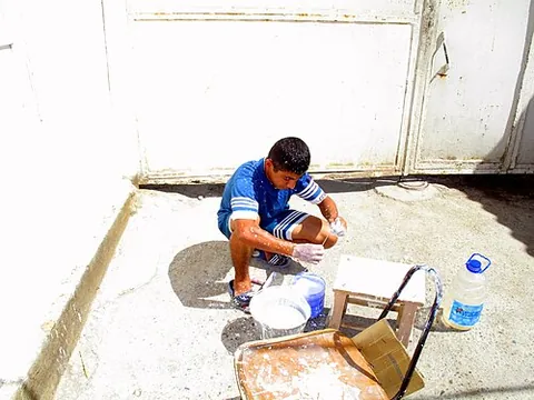 whitewash: a mixture of a powdered mineral substance (often slaked lime (containing calcium hydroxide), chalk...