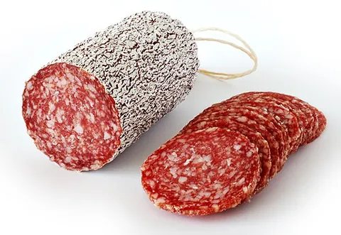 winter salami: a traditional Hungarian salami made from Mangalica pork and spices