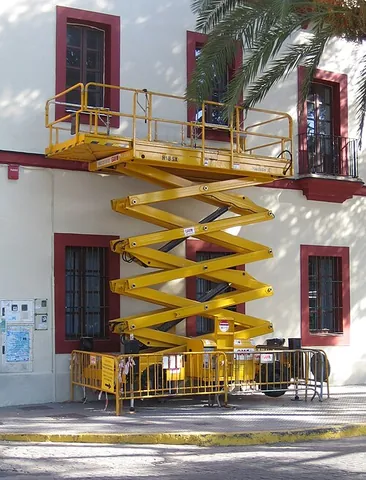 work platform: an elevated or elevating platform, usually portable, used for carrying out work in normally...