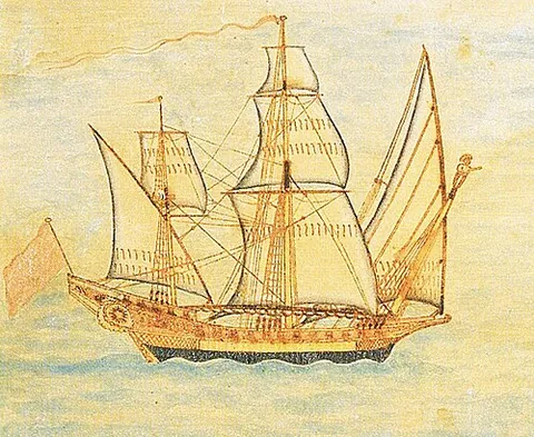 xebec: a small two-masted, and later three-masted, Mediterranean transport ship with an overhanging bow...