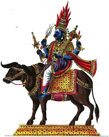 yama: the Hindu lord of death, who rides a buffalo