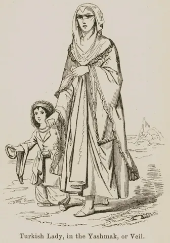 yashmak: a veil worn by Muslim women to cover parts of the face when they are in public