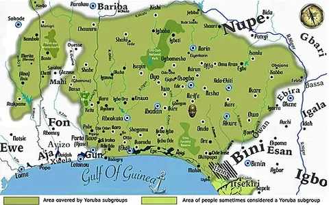 yorubaland: the homeland of the Yoruba people in the countries of Nigeria, Benin, and Togo in West Africa