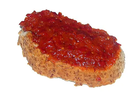 zacusca: a vegetable spread popular in Romania, made with roasted eggplant, sautéed onions, tomato paste,...