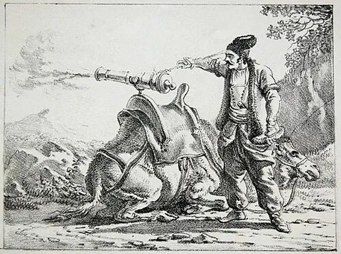 zamburak: a small cannon supported by a swiveled rest, especially as mounted on the back of a camel