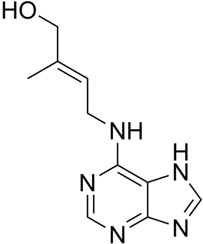 zeatin: a plant hormone derived from adenine, having the chemical formula C₁₀H₁₃N₅O